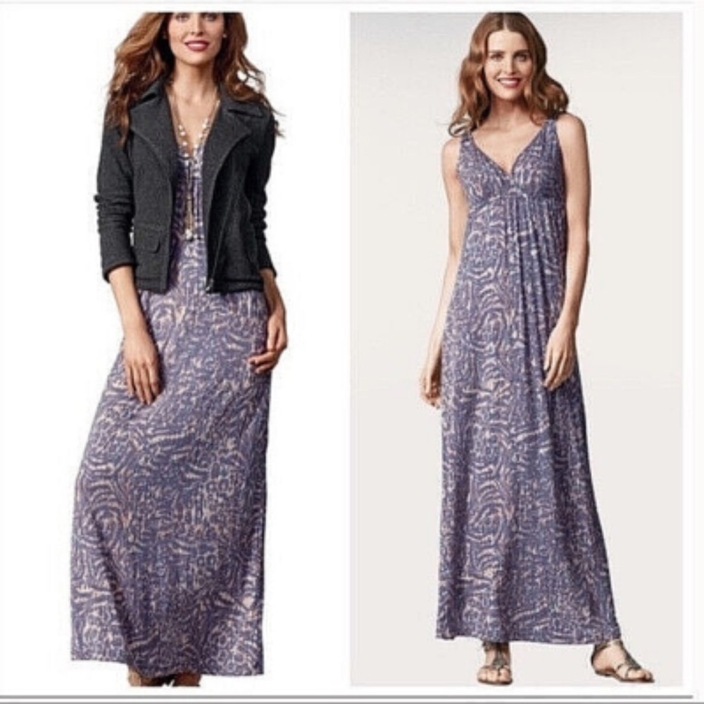 CABI L woman abstract purple gold Patio sleeveless maxi dress coastal boho chic